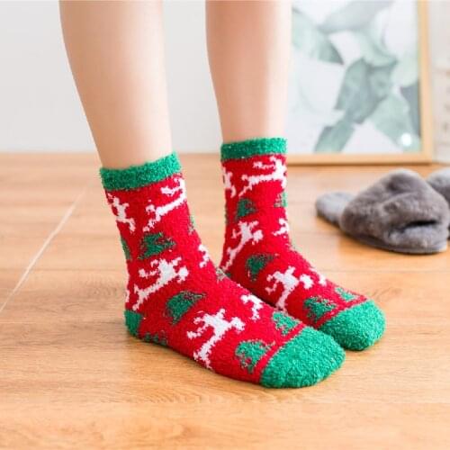 Winter Elk Elderly Warm Half Velvet Adult Christmas socks Women Terry kawaii Thicken Towel Coral Fleece Socks Calcetin Navidad