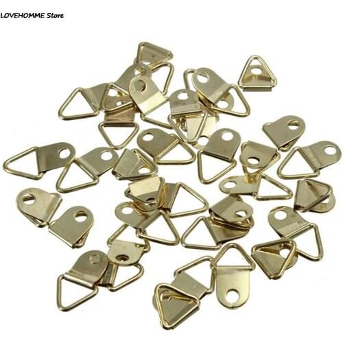 ZLinKJ 20Pcs/lot Wholesale Triangle Golden Brass D-Ring Picture oil Painting Mirror Frame Wall Mount Hooks Hangers