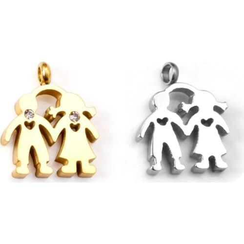 ASON10pcs/Lots Charms Acero Inoxidable Boy Girl Charms for Bracelets Necklaces DIY Jewelry Making Bulk Sale Women Men Factory