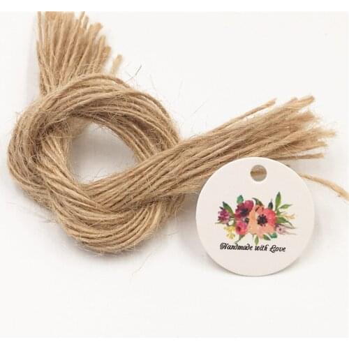 300Pcs/Lot DIY Two Color Flower Love Heart Pattern Round Kraft Paper Hanging Tags Price Note Label Garment Tag With Hemp Strings