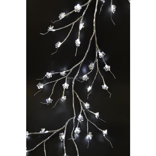 3V Low Voltage Battery Silver Acrylic Willow Garland 6Ft Bendable Branch Light 60 PCs LED Warm White plus 60 PCs Acrylic Flower