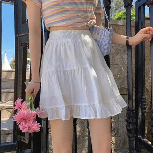 White Ruffles Pleated Mini Skirt Womens 2021 Summer Fashion High Waist A-line Cake Skirt Korean Style Causal Slim Short Skirt