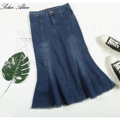 Free Shipping New 2019 Womens Clothing Spring Summer Denim Blue Trumpet Girls Plus Size Mermaid Jeans Skirt Plus Size S-9XL