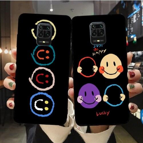 Phone Case for Redmi 5Plus 7A 8A 9A 6Pro 9T 10X Note10 Poco X3 M3 K40 Mi Note 10 Fashion Cartoon Smile Face Black Soft Cover