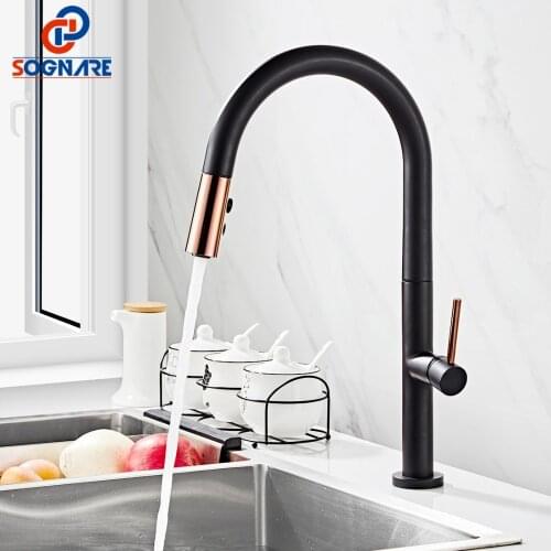 Black Kitchen Faucet For Kitchen Mixer Tap 360 Rotate Swivel Faucet Solid Brass Single Handle Mixer Sink Pull Out Kitchen Tap
