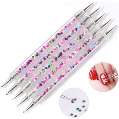 By dhl or ems 50sets 5pcs/set UV Gel Painting Drawing Nail Art Dot Point Dotting Pen Acrylic Caviar 2 Way Brush Manicure Tools