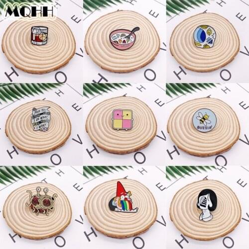 Cartoon Animal Bee Food Noodle Bowl Cup Enamel Brooch Rainbow Character Smiley Eye Lightning Round Alloy Badge Pin Jewelry Gift