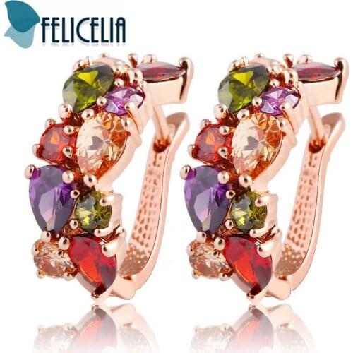 Felicelia Trendy Multicolor Crystal Zircon Hoop Earrings Silver/ Gold/ Rose Gold Color Earrings For Women Girls Wedding Jewelry