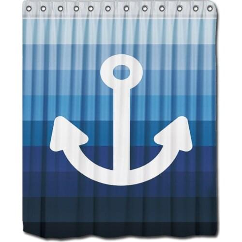 Personalized Shower Curtains Blue Gray Ocean Color Palette With A White Anchor 60"X72" waterproof Shower Curtain