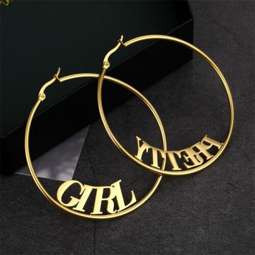 Customized Personalized Stainless Steel Gold Name Earrings for Women Custom Charm Adjustable Earrings Nameplate Jewelry