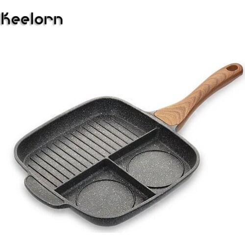 Keelorn Multi-function Multi-function Frying Pan Three Grids Separated Maifan stone Non-stick Steak flat bottom pot