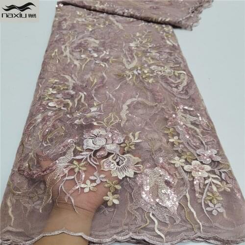 Madison Sequin Lace Fabric Mesh Pink Color African Embroidery Sequence Nigerian French Party Latest Aso-ebi Tulle Hot Sale