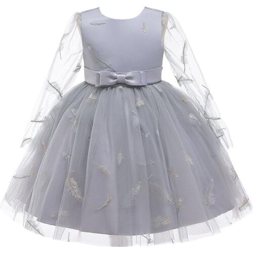 New Toddler Girls Lace Dress Kids Full Sleeve Feather Embroidery Wedding Dresses Children Clothing For Baby Girls 3 to 9 Years