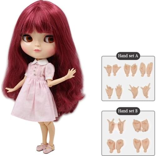 ICY nude DOLL small breast azone body fortune days winered curly hair with bangs natural skin 30cm with hand set No.2436