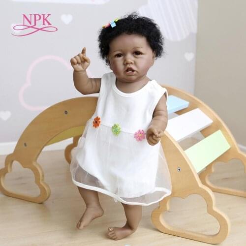 NPK 56CM Have teeth soft full body silicone 100% hand-made detailed painting collectibles rebborn doll African American baby