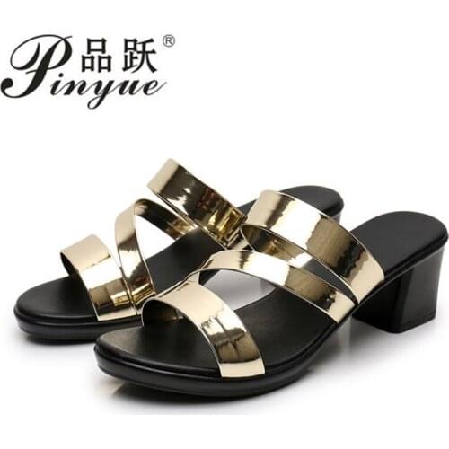 Patent Leather Platform Slides 2021 Summer Shoes Peep Toe Elegant High Heels Slippers Women Party Office Footwear