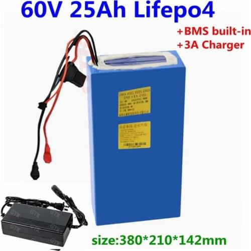 GTK LiFePO4 60V 25Ah Lithium battery with BMS for two wheels scooter Electric vehicles electric kart electric boat+3A Charger