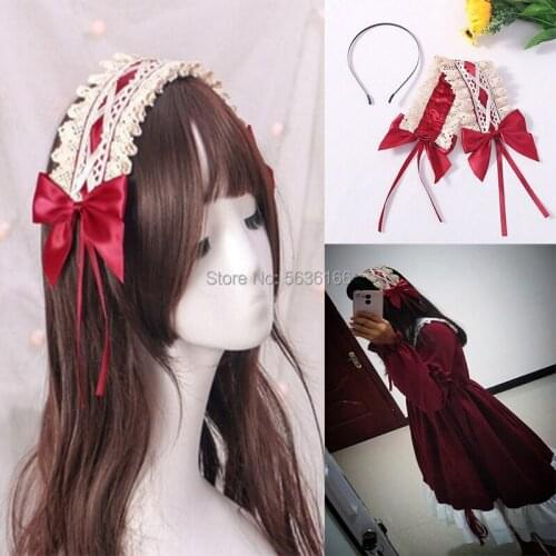 Lolita Headband Japanese Bow Headband Lolita Maid Cosplay Headdress Hair Band Lace Trim Womens Accessories Hairpin Bow Headwear