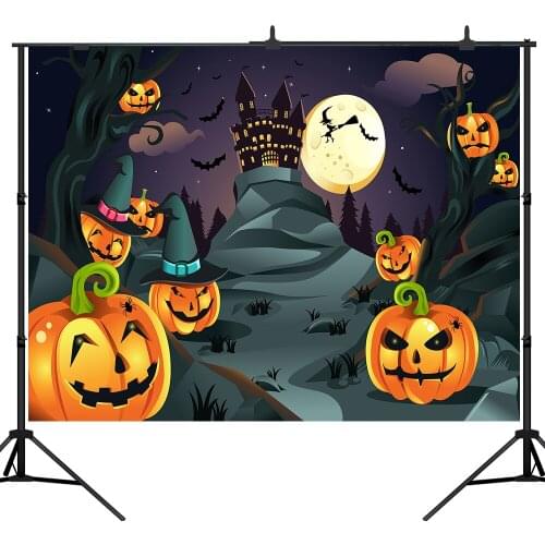 Lyavshi Halloween Themed Photography Backdrop castle pumpkin Witch under moonlight Background Photo Studio Photographer Props