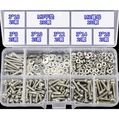 M3 M4 M5 304 Stainless Steel Cross Round Head Screw Set Matching Nut Flat Pad Cross Recessed Pan Head Screws