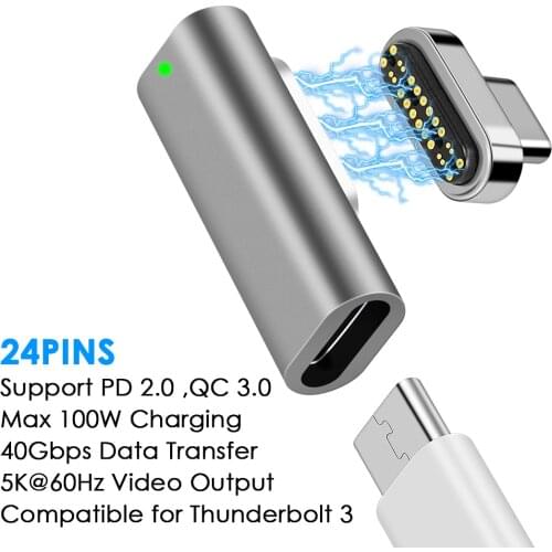 Magnetic USB C Adapter 24Pins Type C Connector For Thunderbolt 3 PD 100W Fast Charging 40Gbp/s Converter for iPad MacBook Pro