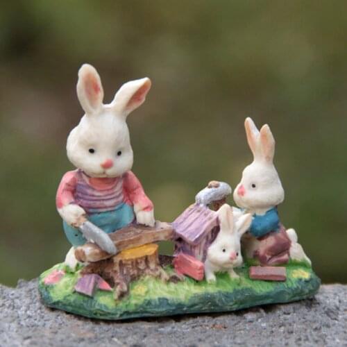 Resin Miniature Rabbit Fairy Garden Mini Forest Farm Animal Mini Bunny Family Figurines Landscape Car Home Decor Gifts for Girl