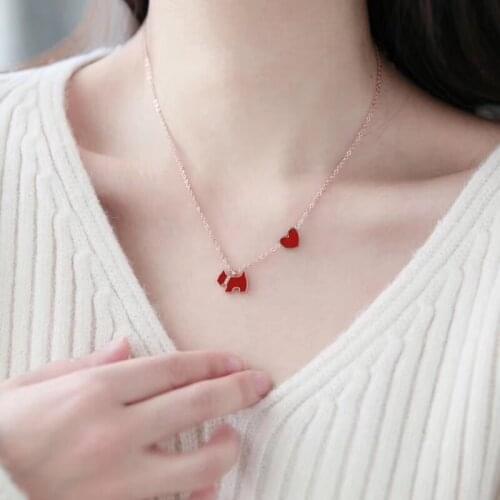 YUN RUO Fashion Zircon Heart Dog Pendant Necklace Rose Gold color Titanium Steel Jewelry Woman Birthday Gift Not Change Color
