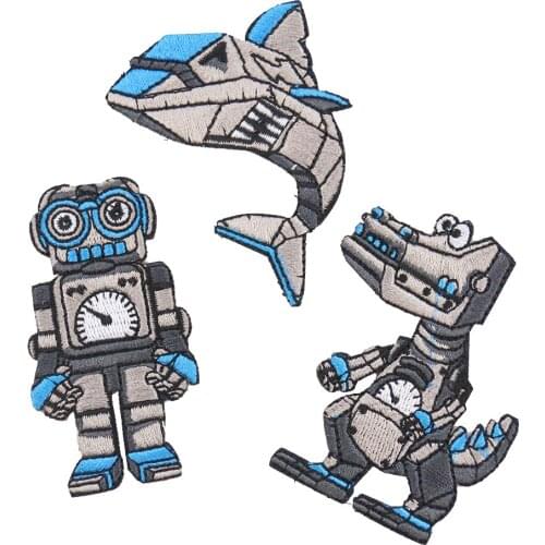 Cartoon Dinosaur Shark Robot Embroidery Cloth Stickers Childrens Clothing Accessories Appliques Clothes Stickers