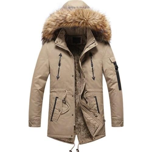 Mens Winter Coats Men Thick Plus Cashmere Warm Windproof Parka Fur Collar Hooded Cotton Padded Jacket Male MT068