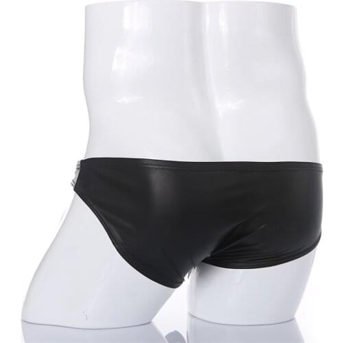 Cueca Sexy Underwear Men Briefs Costume homme Faux Leather Low Waist Pouch Underpants Panties Male U Convex Pouch calzoncillos