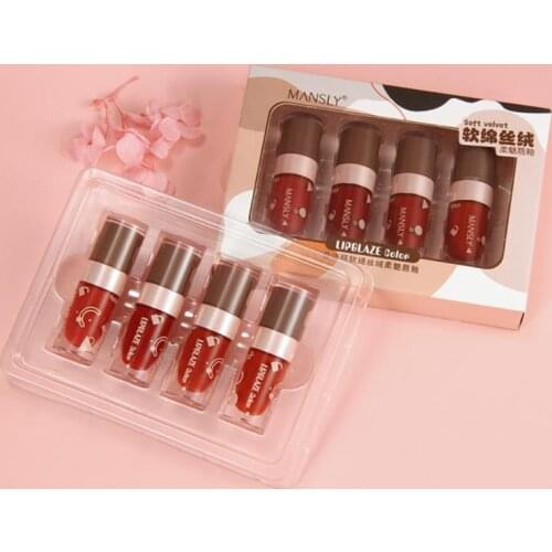 4pcs Velvet Air Lip Glaze Set Matte Lip Gloss Waterproof Sweatproof Nonstick Cup Lipstick Long-lasting Not Fade Makeup TSLM1