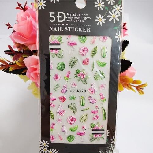 5D Nail Sticker Anaglyph Effect Summer Flowers Leaf Flamingo Nail Art Decorations Self Adhesive Fashion Manicure Accessories