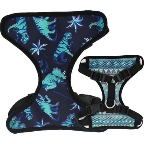 Personlized Neoprene Dog Harness With Dinosaur Pattern Adjustable Dog Vest For Small , Medium and Large Dog