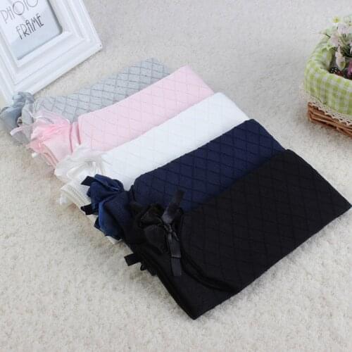 Girls Socks Knee High over Bowknot Plaid Style Kids Causal Elastic Socks Solid Colors for 3-12 Years Girls knee high sock