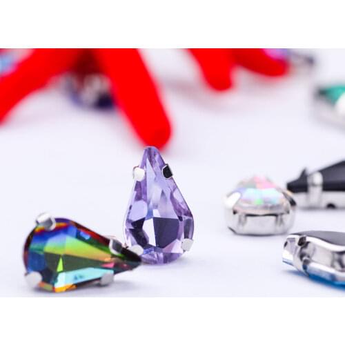 New DIY Wholesale Sew on Rhinestones Glass Crystal Water Drop Hand Sewing Silver Claw Strass Wedding Shoes Accessories Jewelry