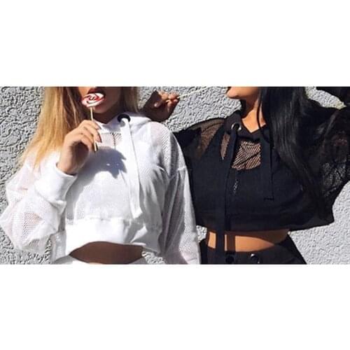 New Women Sexy Top Women Fashion Grid Pullover Sweatershirts Ladies Transparent Loose Hoodies Streetwear For Women