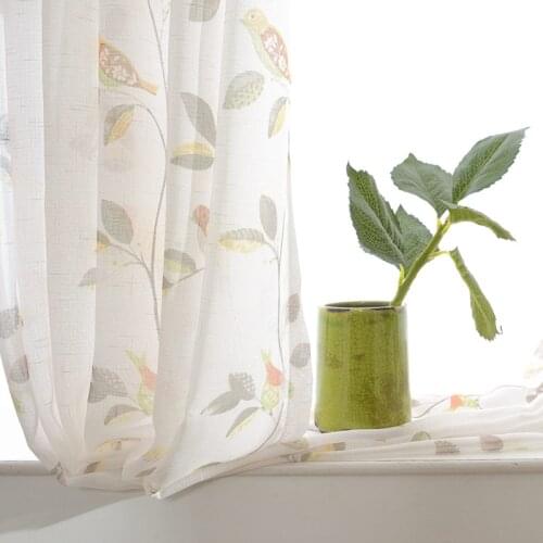 Cotton Linen Cartoon Childlike Bird Curtain Cloth for Living Room Printed Rattan Curtain Tulle for Kitchen Balcony W-HM288#30