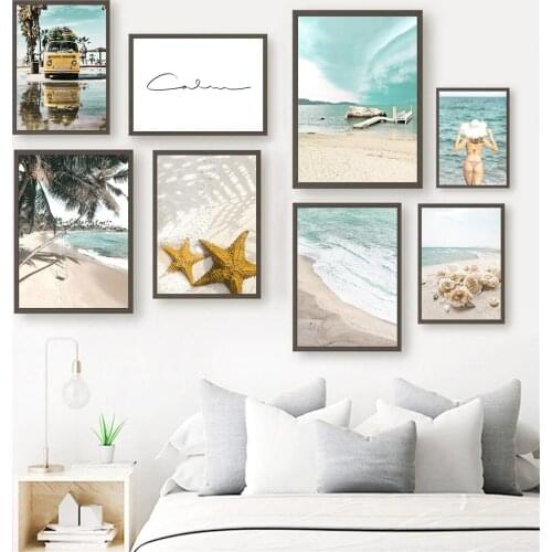 Travel Car Palm Tree Canvas Poster Beach Starfish Shell Wall Painting Ocean Landscape Print Nordic Wall Art Pictures Home Decor