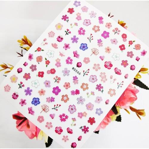 Pink Flower 3D Cute Peach Blossom Stickers for Nails Self Adhesive Sliders Nail Art Decoraciones Foil Design Manicure Accesorios