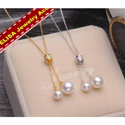 Silica Gel Silver Ball Adjustable Necklace Length Jewelry Findings S925 Sterling Silver Double Pearl Pendant Necklace Accessory