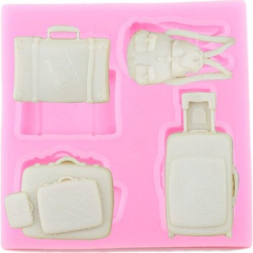 Bag Suitcase Silicone Molds Fondant Cupcake Topper Mold Cake Decorating Tools Candy Polymer Clay Moulds Chocolate Gumpaste Mould