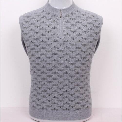Large size 100%goat cashmere mens boutique jacquard pullover sweater semi-high zipper collar 2colors S/105-3XL/130