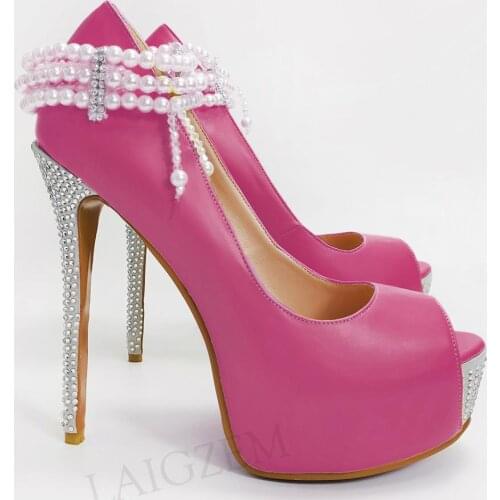 DOBANER Women Platform Pumps for Wedding Party Peep Toe Crystal High Heels Sandals Shoes Woman Unisex Cospaly Size 43 45 48 52