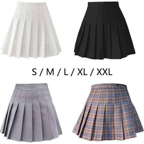 Women Girls Mini Skirt Short High Waist Plaid Solid Pleated Skater Tennis Skirt School Uniforms
