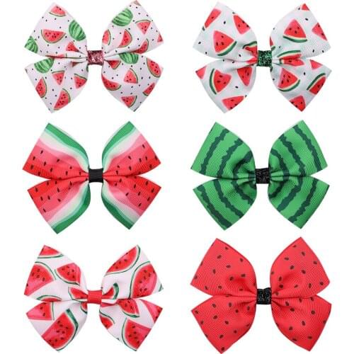 6Pcs/lot Cute Watermelon Print Bowknot Hairpins For Sweet Girls Ribbon Hair Clips Barrettes Headwear Kids Hair Accessories Gift