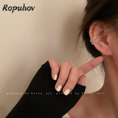 ROPUHOV 2021 Korean Trendy Korean Diamond Inlaid Pearl Single Ear Bone Clip Multi-layer Advanced No Ear Hole Retro Ear Clip