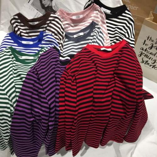 NiceMix Striped Long Sleeve Women T Shirts Tops O-Neck Medium Long T-Shirt Ladies 2020 Thin Korean Loose Autumn Streetwear Top