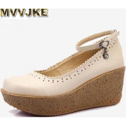 MVVJKE Brand Shoes High Heels 2018 New fashion Spring Wedges Platform Casual Shoes Cow Leather Shoes Women High Heel ShoesE148
