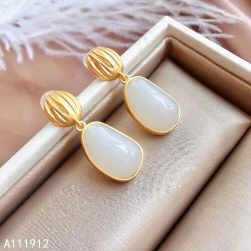 KJJEAXCMY fine jewelry natural white jade 925 sterling silver women earrings new Ear Studs support test beautiful