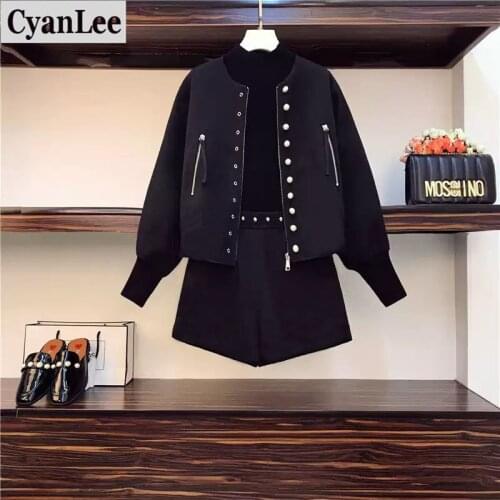 2 Piece Set Women 2020 Fashion Autumn Womens Lapel Bead Suit Coat Jacket+High Waist Skirt Two Pcs Ladies Elegant Skirt Suits